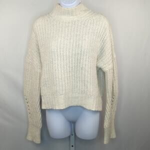 J Crew Sweater Womens Medium Cream Mock Neck Knit Ski Minimalist Neutral Hygge